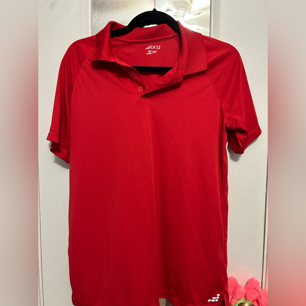 Red polo shirt